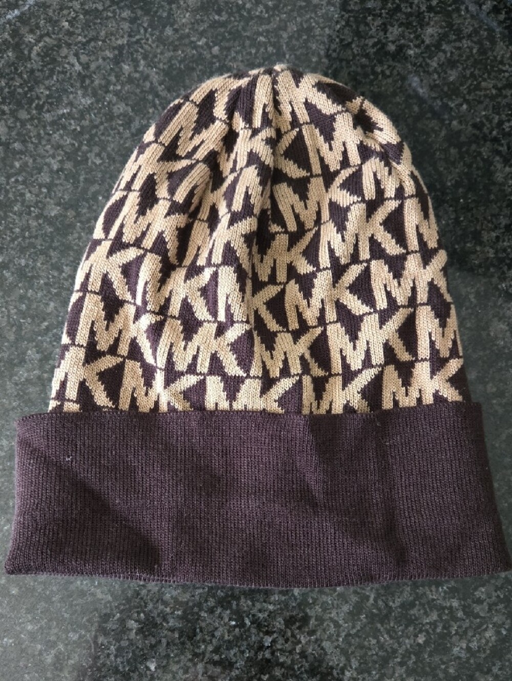 Michael Kors Brown and Beige MK Logo Knit Beanie - Picture 6 of 6